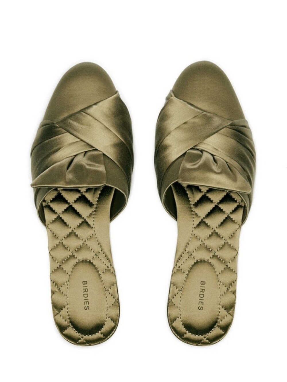 BIRDIES THE SONGBIRD OLIVE GREEN SATIN BOW MULE FLATS SZ 9